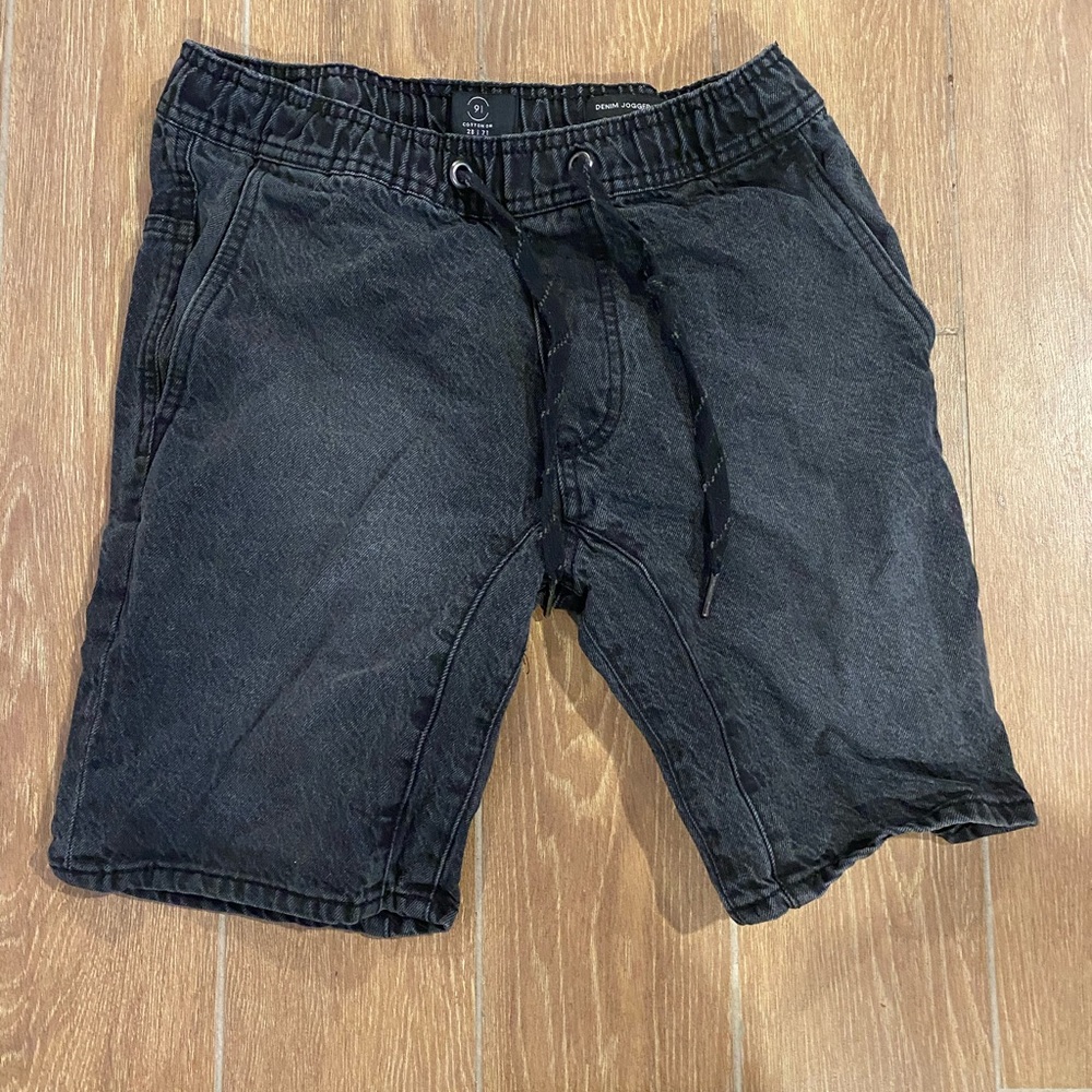 Black Denim Jogger Shorts